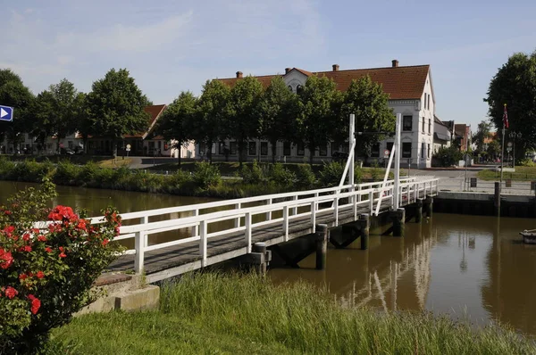 Híd Móló Történelmi Kikötő Toenning Kikötő Történelmi Packhouse Eiderstedt Eider — Stock Fotó