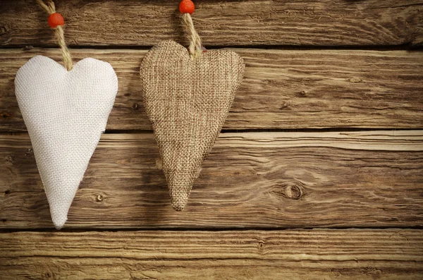 Fond Noël Pour Votre Chérie Avec Deux Coeurs Textiles Rustiques — Photo