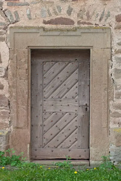 Velha Porta Madeira Com Portal Pedra — Fotografia de Stock