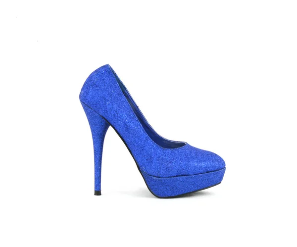 Glitter Hoge Hakken Pompen Vrouwen Schoenen Blauw — Stockfoto