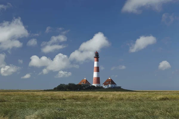 Landskap Med Salta Ängar Anad Fyren Westerhever Ligger Nära Kusten — Stockfoto