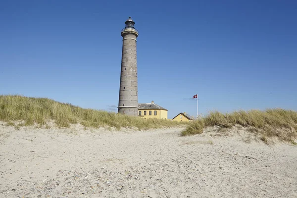 Fyren Grenen Kallad Grey Tower Nära Skagen Danmark Nordjylland Vid — Stockfoto