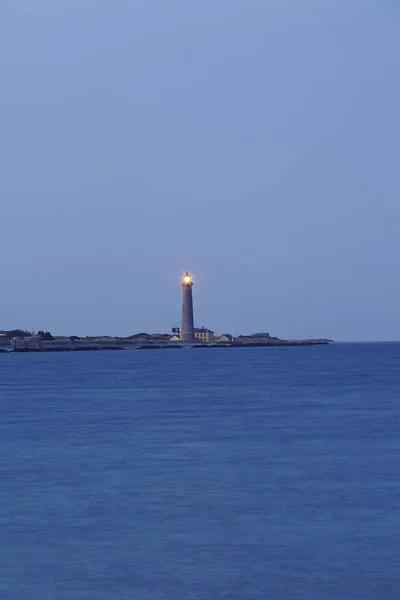 Der Leuchtturm Graue Turm Skagen Dänemark Nordjütland Blinkt Abends Über — Stockfoto