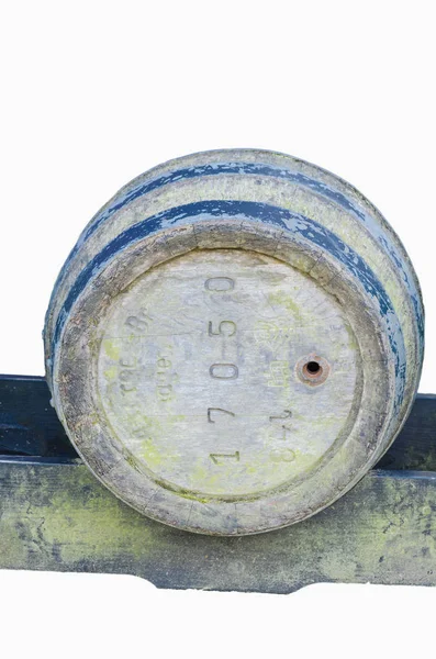Oude Roestige Metalen Pijp Met Een Blauw Handvat — Stockfoto