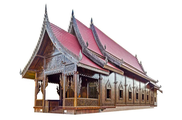 Kapelle Des Thailändischen Tempels Handgefertigt Aus Palmenholz Isoliert Weiß — Stockfoto
