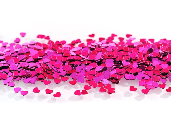 Detal Wielu Małych Różowych Serc Brokatu — Zdjęcie stockowe