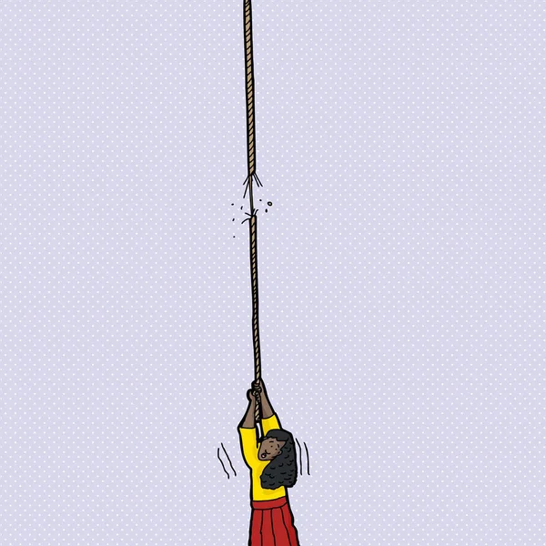 Mujer Aferrada Extremo Cuerda Deshilachada — Foto de Stock