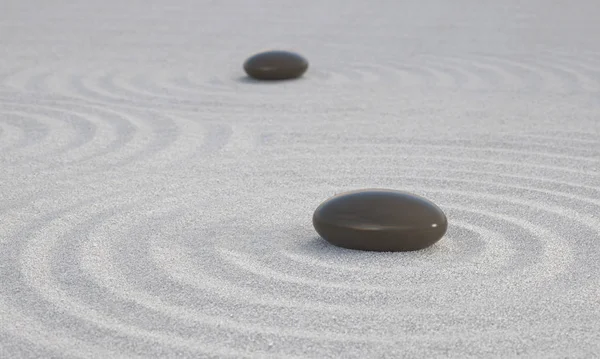 Pedras Zen Escuras Símbolo Areia Branca Para Harmonia Calma Espiritualidade — Fotografia de Stock