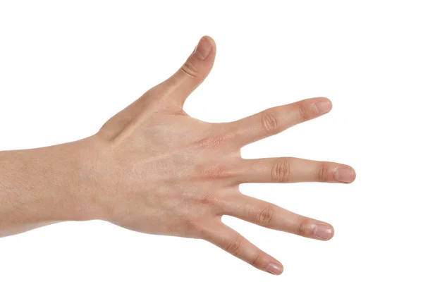 Dłoń Wyciągająca Palce Rozłożone Białym Tle — Zdjęcie stockowe