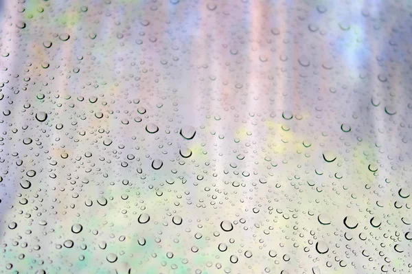 Gotas Lluvia Ventana Paisaje Otoñal Desenfocado Con Bosque — Foto de Stock