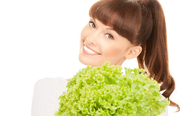 Bright Picture Beautiful Housewife Lettuce White Stock Photo