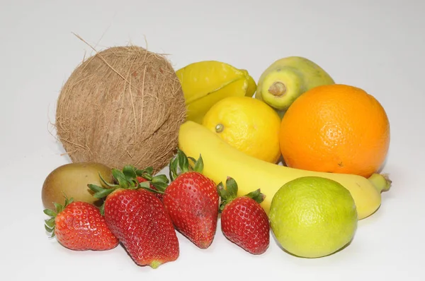 Frutas Frutas Frutas Banana Limão Limão Limão Alimentos Vitaminas Nutricionais — Fotografia de Stock