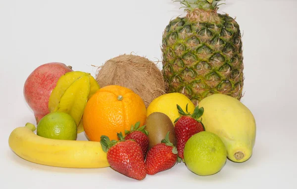 Buah Buah Buah Jeruk Vitamin Sehat Makanan Nanas Kelapa Pisang — Stok Foto