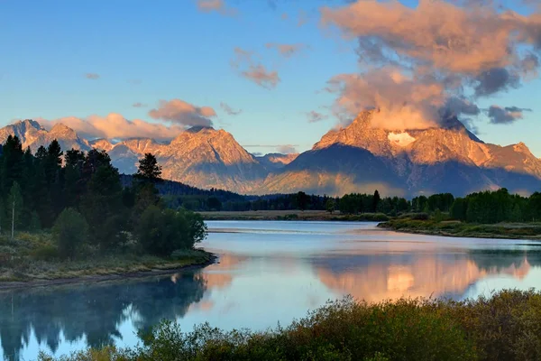 Ανατολή Ηλίου Στο Oxbow Bend Στο Grand Teton National Park — Φωτογραφία Αρχείου