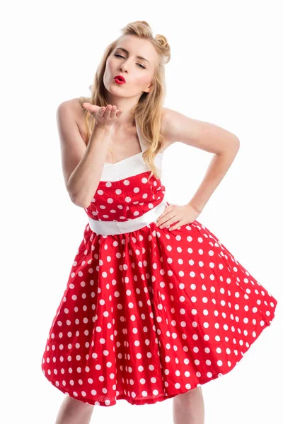 Pinup Girl Flirts Gives Blow Kiss Stock Picture