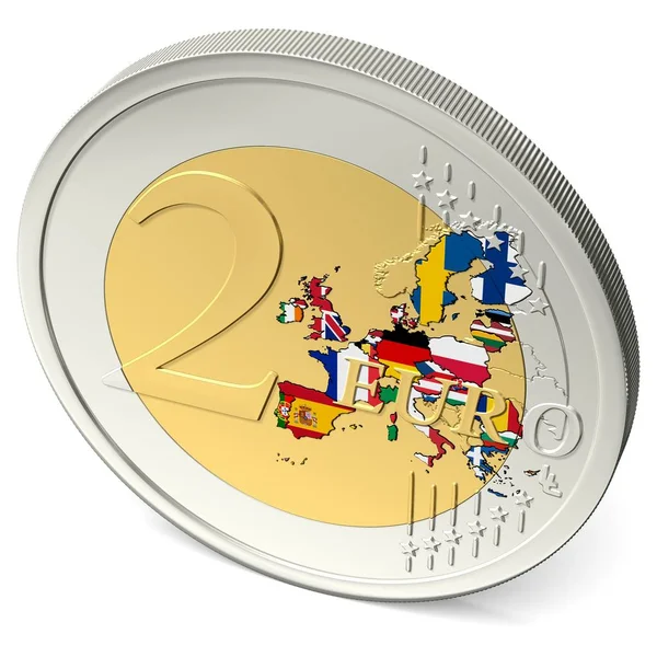 Twee Euromunten Kleurrijk Met Vlaggen — Stockfoto