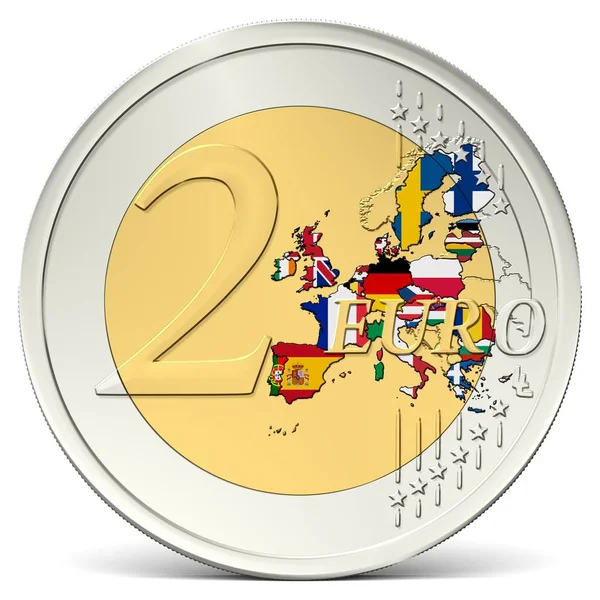Две Цветные Монеты Евро Флагами — стоковое фото