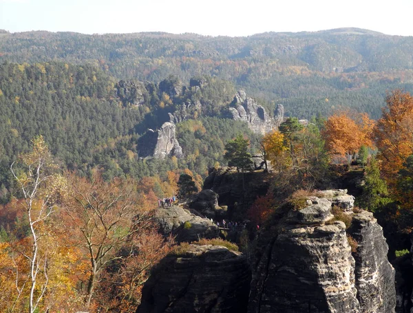 Bastei Basteifelsen Punto Vista Vista Roccia Rocce Rocce Rampicanti Natura — Foto Stock