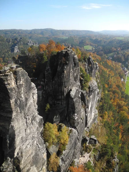 Bastion Bastion Rock View Cliff Climbing Rocks Nature Landscape Rathen — Foto de Stock