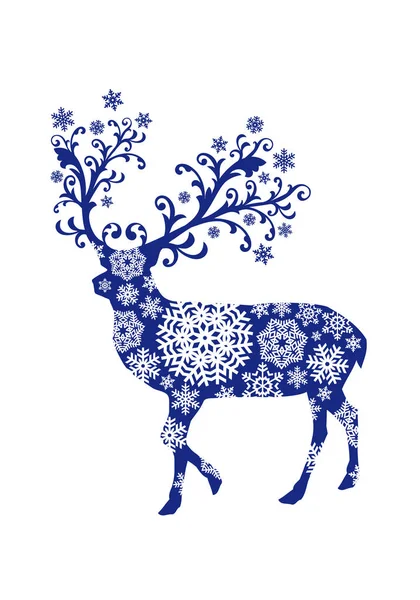 Μπλε Χριστουγεννιάτικο Ελάφι Νιφάδες Χιονιού Μοτίβο — Φωτογραφία Αρχείου