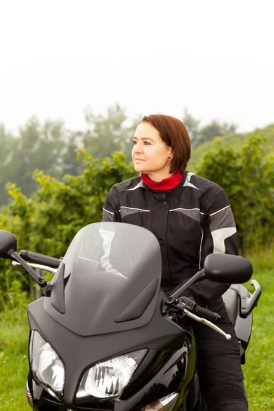 Motorcycle Woman Biker Female Machine Proud Tour Travel Traveling Biker — 图库照片