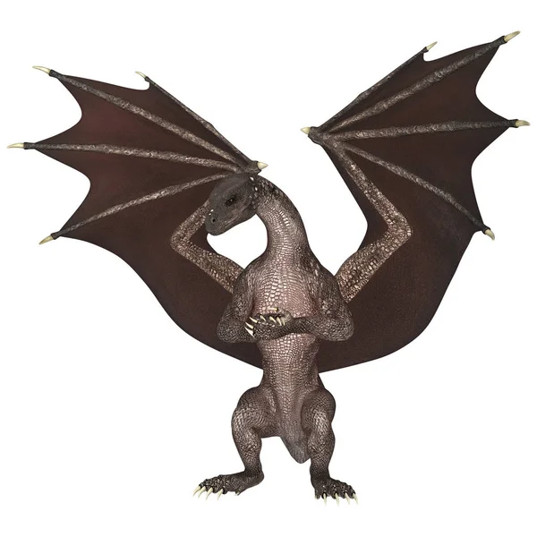 Digital Render Sittande Och Titta Fantasy Dragon Isolerad Vit Bakgrund — Stockfoto