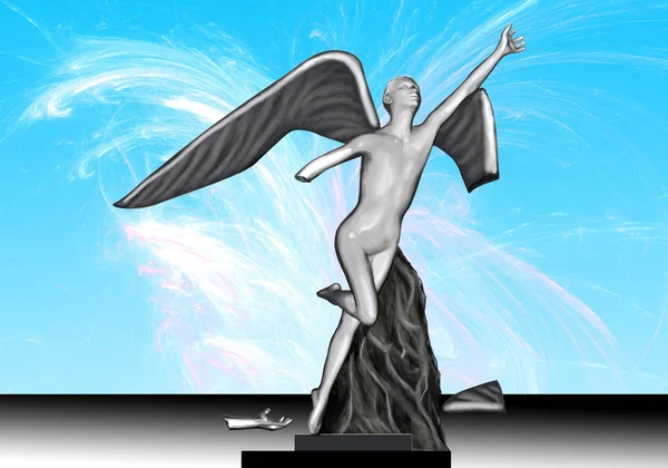 Statua Rotta Contro Cielo Blu Con Luce Astratta — Foto Stock