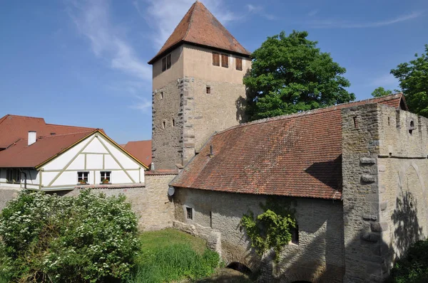 Городская Стена Фортификация Бавария Башня Башенка Средневековой Городской Архитектуры — стоковое фото