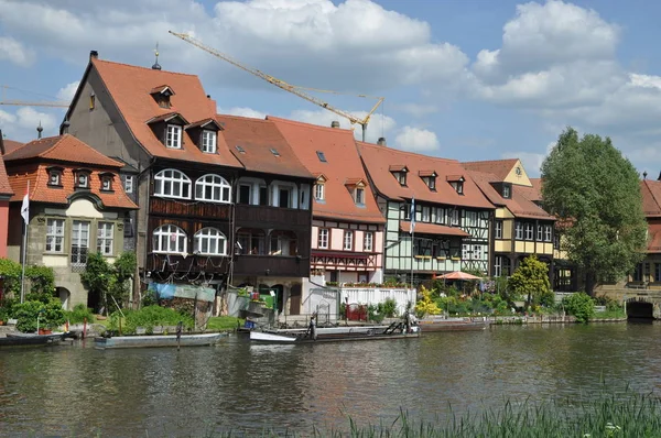 Regnitz Bamberg Franconia Bavaria Ποτάμι Ρέμα Πλοίο Εκδρομικό Σκάφος Σπίτι — Φωτογραφία Αρχείου