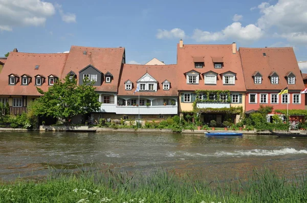 Regnitz Bamberg Franconia Bavorsko Řeka Potok Loď Výletní Loď Dům — Stock fotografie