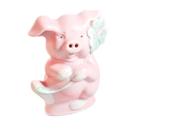 Figura Piggy Rosa Com Trevo Como Charme Sorte Isolado — Fotografia de Stock