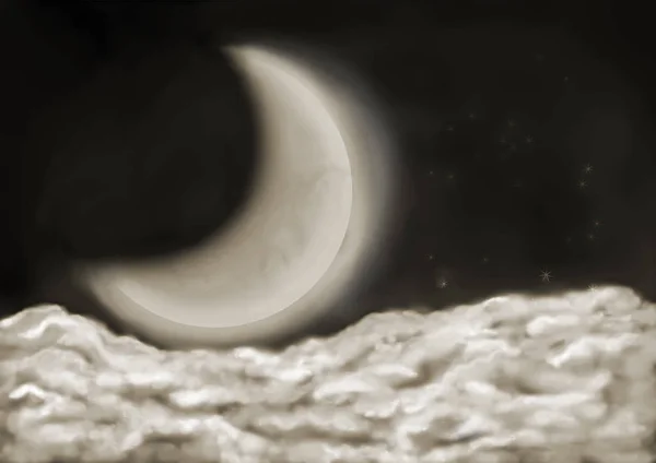 Croissant Lune Dans Ciel Sombre Avec Nuage — Photo