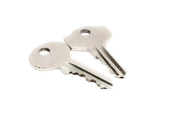 Silberner Schlüssel Mit Metallgriff Isoliert Auf Weißem Hintergrund — Stockfoto