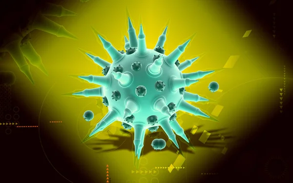 Ilustración Digital Del Virus Gripe Fondo Color —  Fotos de Stock