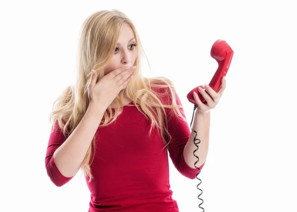 Mulher Irritada Gritando Para Receptor Telefone — Fotografia de Stock