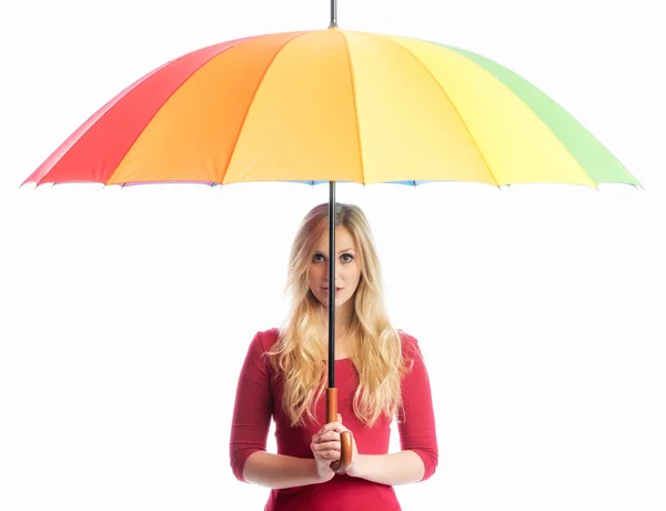 Blond Ung Kvinna Med Paraply — Stockfoto