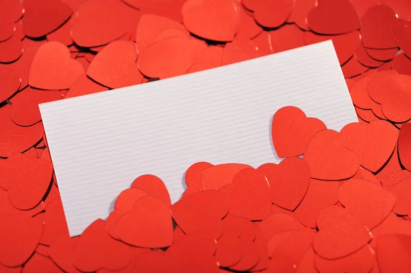 Red Glitter Hearts White Card — Foto de Stock