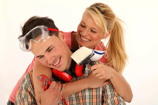 Jovem Casal Com Patins Rolo — Fotografia de Stock