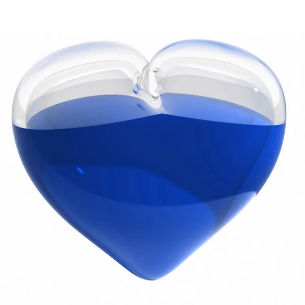 Renderizado Corazón Vidrio Con Licuado Azul —  Fotos de Stock