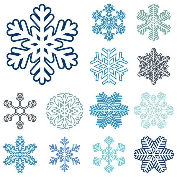 Συλλογή Από Διαφορετικές Μπλε Νιφάδες Χιονιού Λευκό Φόντο — Φωτογραφία Αρχείου