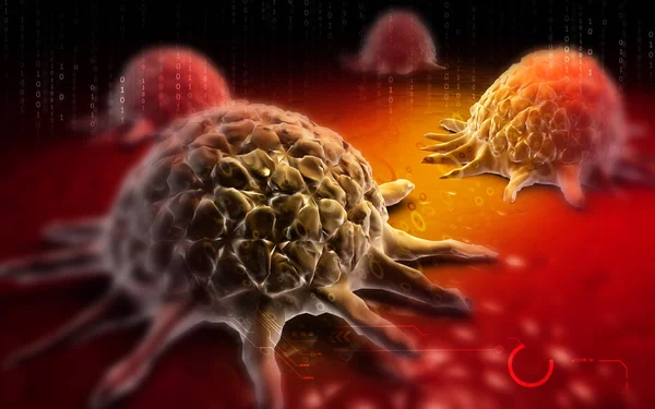 Ilustración Digital Células Cancerosas Fondo Color — Foto de Stock