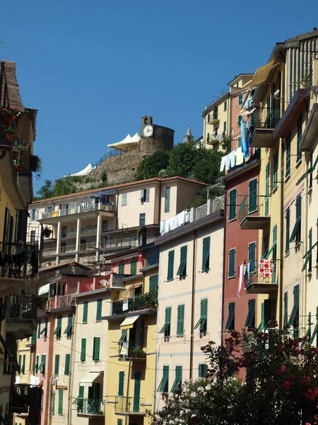 Kolorowe Fasady Budynków Riomaggiore Riomaggiore Jedno Miast Cinque Terre Włoszech — Zdjęcie stockowe