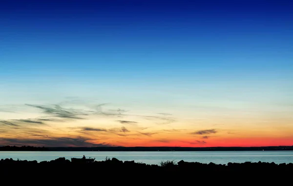 Zonsondergang Aan Het Balatonmeer Hongarije — Stockfoto