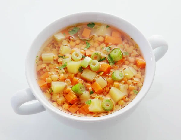 Mangkuk Lentil Wholesome Wortel Dan Sup Bawang Putih Kaya Protein — Stok Foto