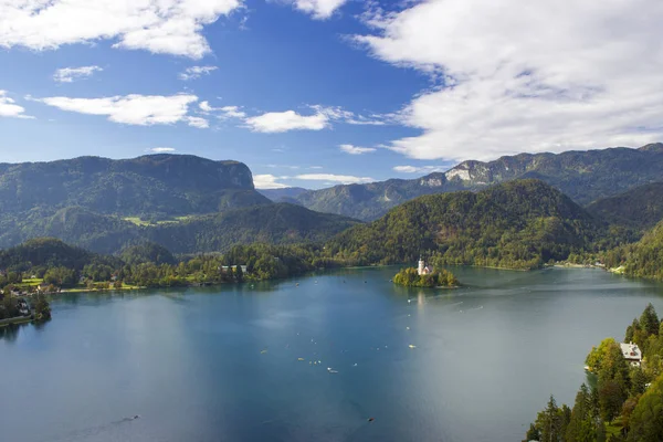 Panoramic View Bled Lake Slovenia Europe Stock Picture