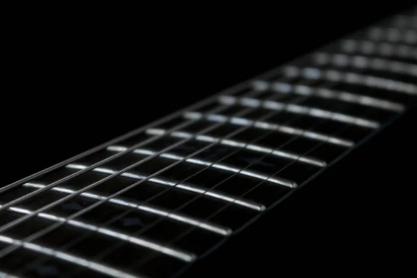 Fretboard Macro Guitarra Fundo Preto — Fotografia de Stock