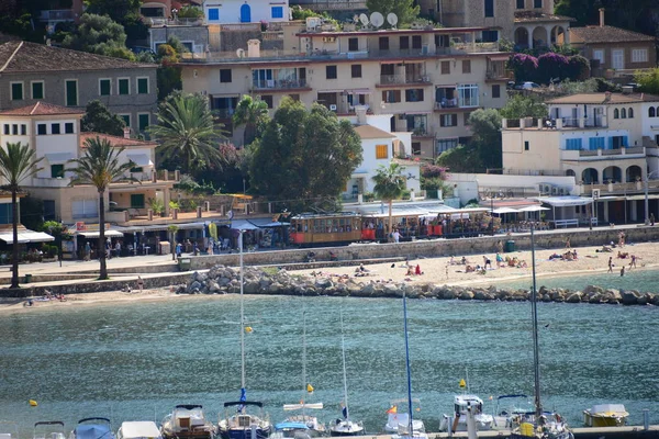 Hausfassaden Soller Strand Mallorca Spanien Balearen — Stockfoto