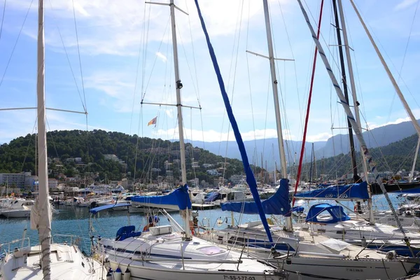 Mallorca Lehim Plaj Liman Gemiler Botlar Spanya — Stok fotoğraf