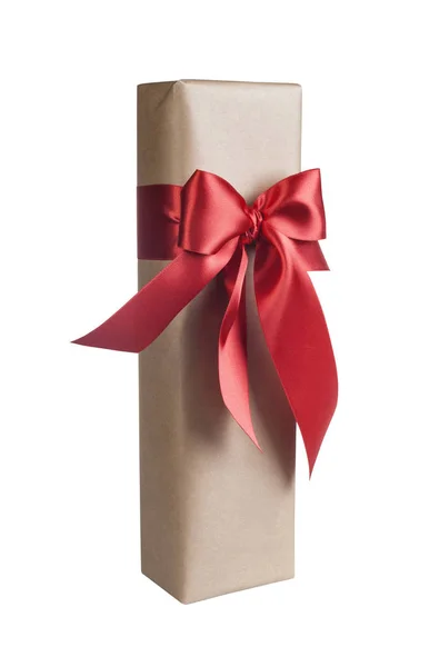 Presente Natal Com Belo Arco Vermelho Fundo Branco — Fotografia de Stock