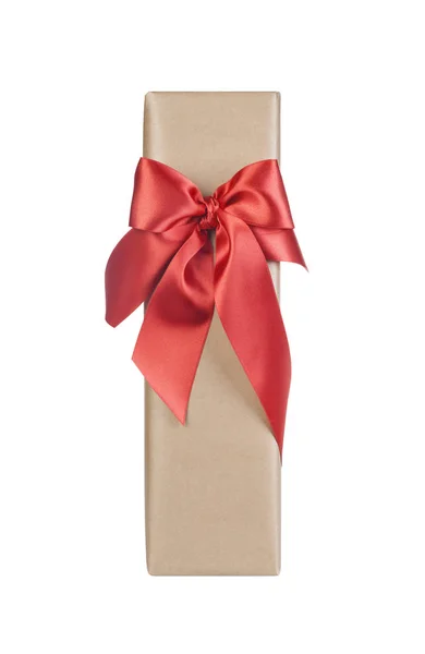 Cadeau Noël Avec Magnifique Arc Rouge Sur Fond Blanc — Photo